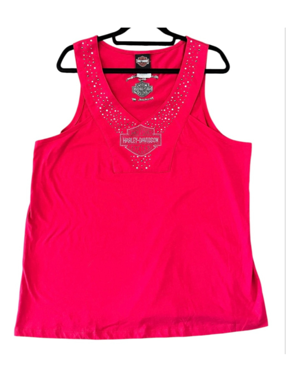 Harley Davidson NWOT Y2k Embellished V-Neck Red Tank Top Size 2XL Rhinestone